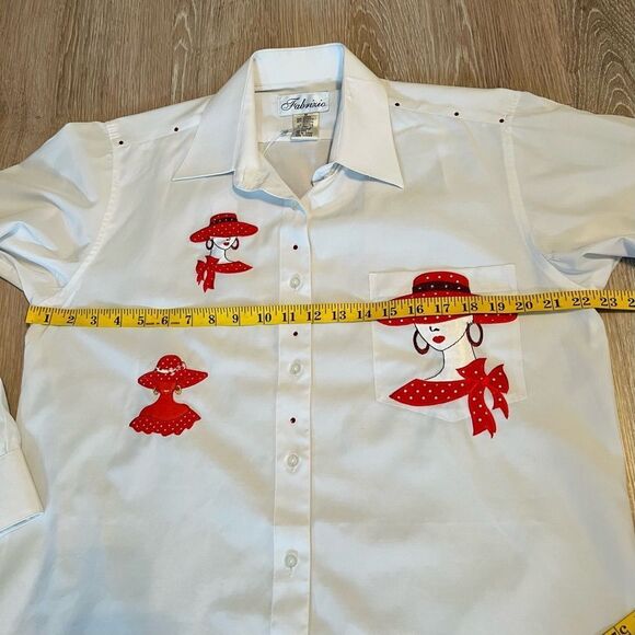The Red Hat Society Embroidered White Button Down Applique Shirt Long Sleeve M - Picture 11 of 12